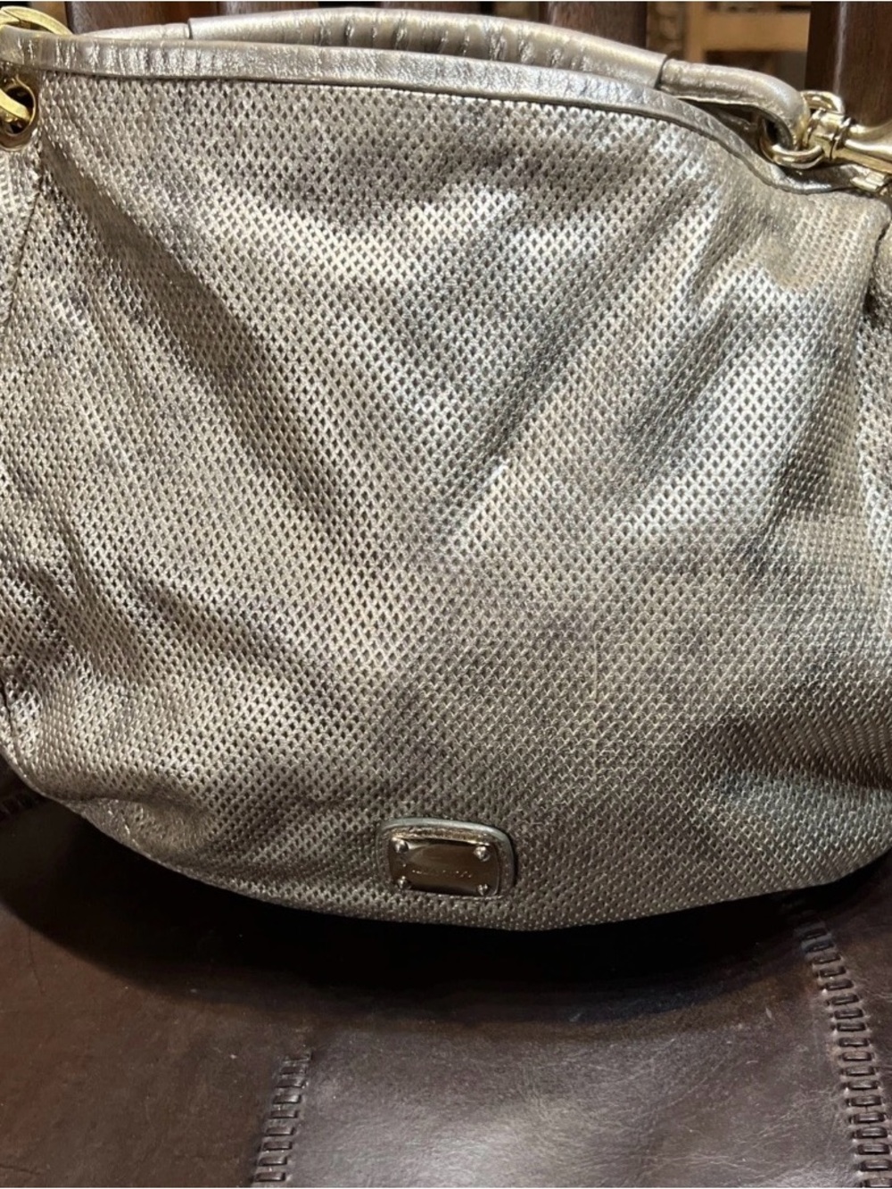 Jimmy Choo Metallic Gold Shoulder Bag with Gold-Tone Accents